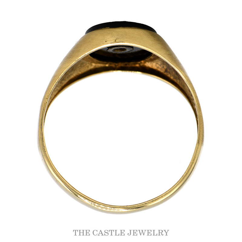Front-facing view of the 10k yellow gold onyx ring