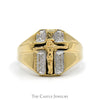 Two Toned Crucifix Ring with Beaded Detail in 10k Yellow & White Gold - Thumbnail 1