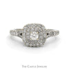 3/4cttw Diamond Engagement Ring with Double Halo and Accented Split Shank Sides in 14k White Gold - Thumbnail 1