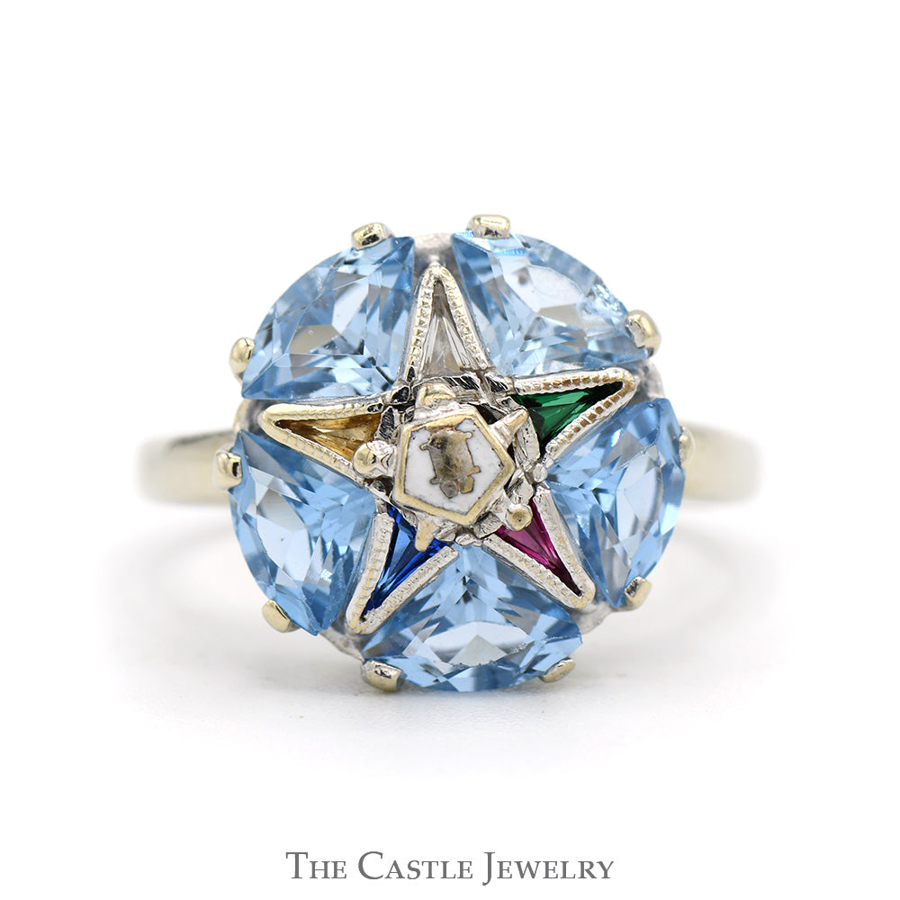 Blue Topaz Eastern Star Masonic Ring in 10k White Gold