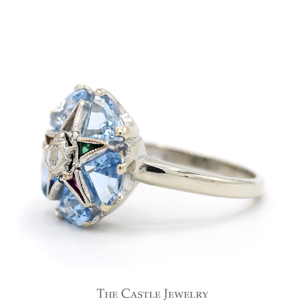 Blue Topaz Eastern Star Masonic Ring in 10k White Gold