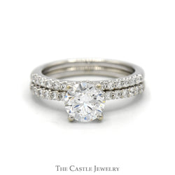 2cttw Round Lab Grown Diamond Bridal Set with Diamond Accented Sides and Matching Band in 10k White Gold