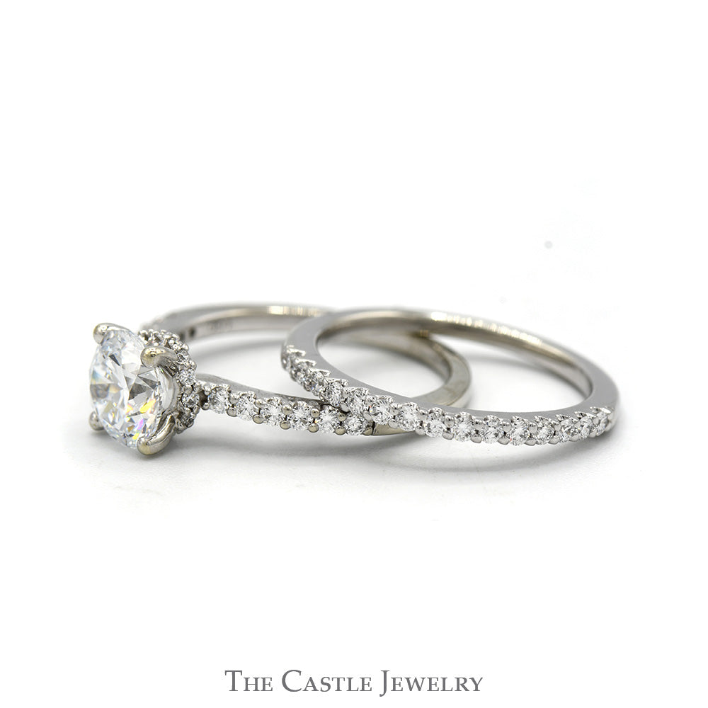 2cttw Round Lab Grown Diamond Bridal Set with Diamond Accented Sides and Matching Band in 10k White Gold