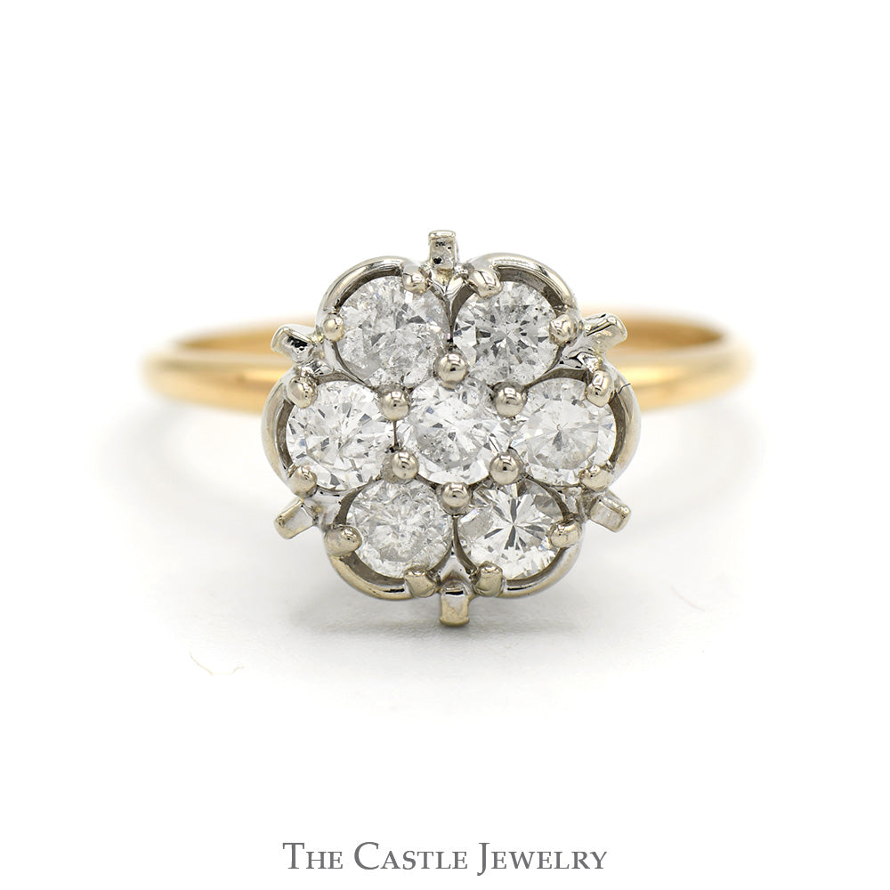 1cttw 7 Round Diamond Cluster Ring in 14k Yellow Gold