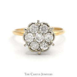 1cttw 7 Round Diamond Cluster Ring in 14k Yellow Gold