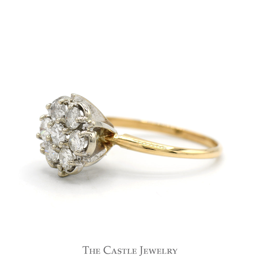 1cttw 7 Round Diamond Cluster Ring in 14k Yellow Gold