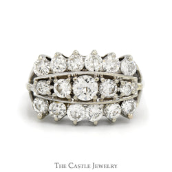 2cttw 3 Row Round Diamond Cluster Ring with Split Shank Sides in 14k White Gold