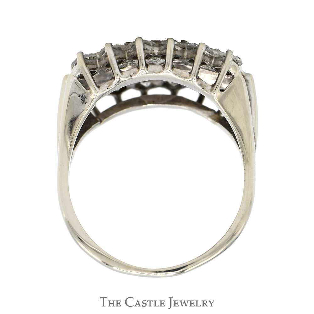 2cttw 3 Row Round Diamond Cluster Ring with Split Shank Sides in 14k White Gold