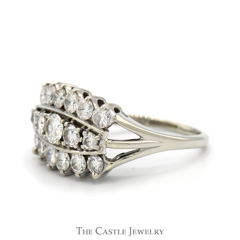 2cttw 3 Row Round Diamond Cluster Ring with Split Shank Sides in 14k White Gold