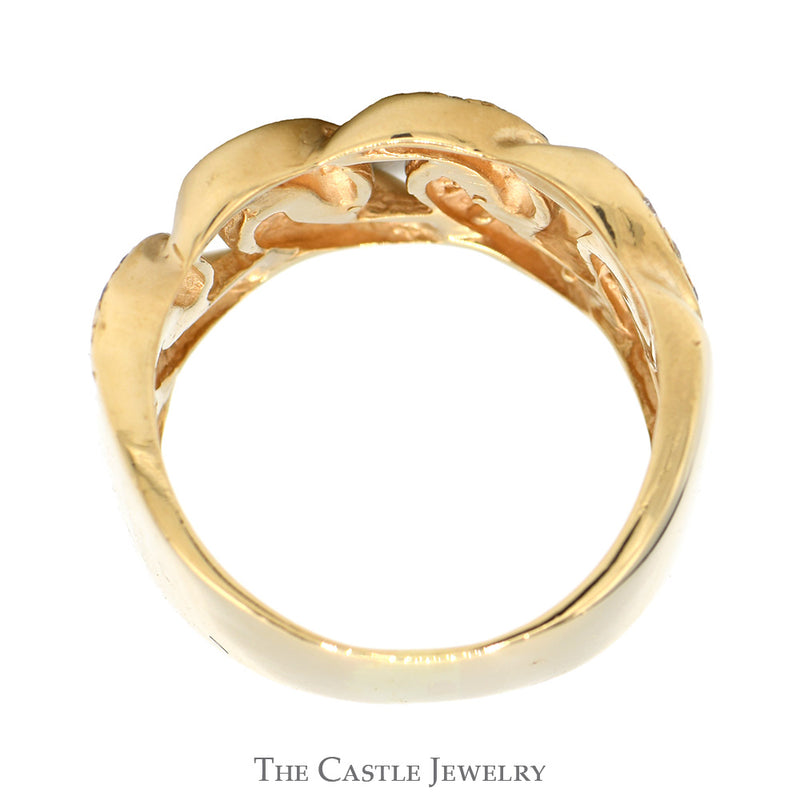 Round Diamond Accented Open Curb Link Ring in 14k Yellow Gold