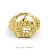 Horseshoe Ring with Horse Head and Diamond Cut Pattern in 14k Yellow Gold - Thumbnail 1