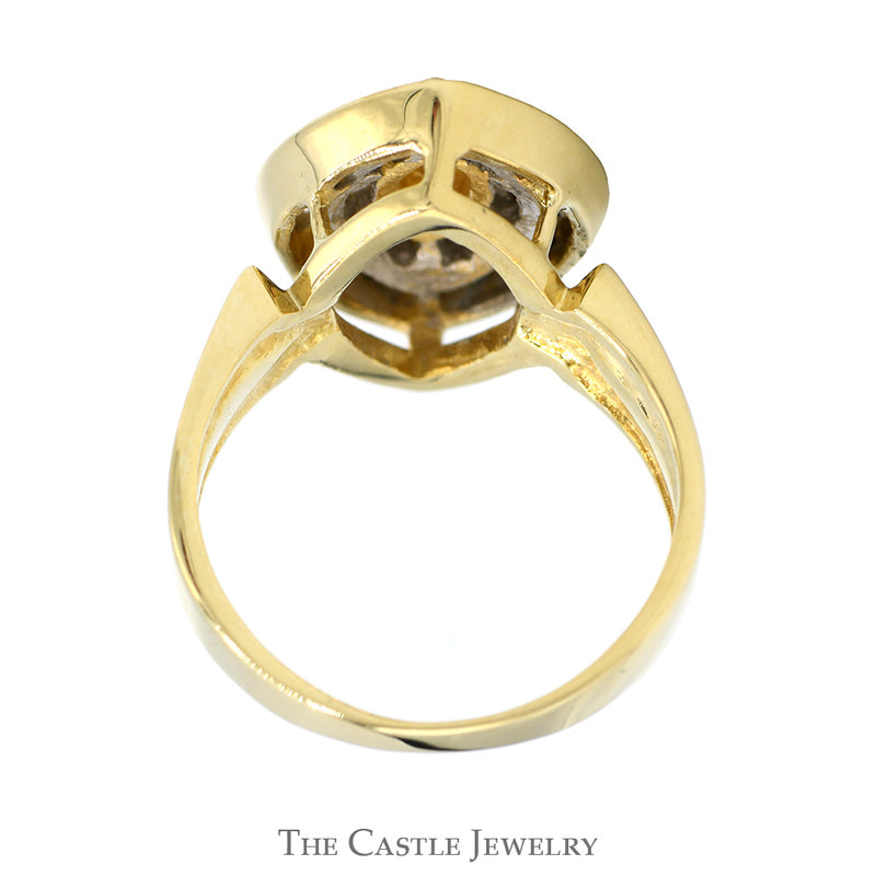 Marquise Shaped Round & Baguette Diamond Cluster with Marquise Cut Diamond Solitaire in 14k Yellow Gold