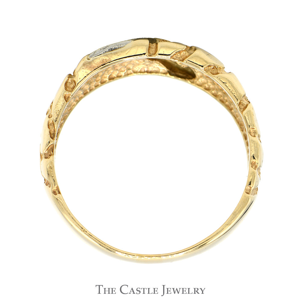 Diagonal Illusion Set Diamond Ring with Textured Nugget Sides in 10k Yellow Gold