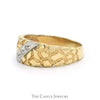 Diagonal Illusion Set Diamond Ring with Textured Nugget Sides in 10k Yellow Gold - Thumbnail 3