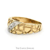 Diagonal Illusion Set Diamond Ring with Textured Nugget Sides in 10k Yellow Gold - Thumbnail 3