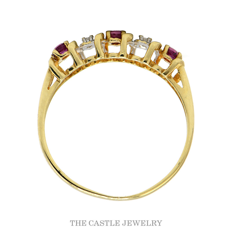 Alternating Ruby & Illusion Set Diamond Stackable Band in 10k Yellow Gold