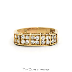 Geometric 1cttw Round Diamond Cluster Men's Band in 10k Yellow Gold