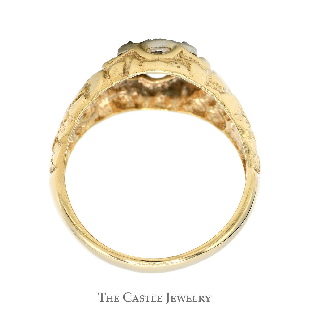 1/4cttw 7 Round Diamond Cluster Ring with Textured Nugget Sides in 10k Yellow Gold