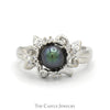 Black Pearl Ring with Diamond Accented Ornate Mounting in 14k White Gold - Thumbnail 1