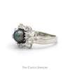 Black Pearl Ring with Diamond Accented Ornate Mounting in 14k White Gold - Thumbnail 3