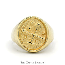 Gold Coal Miner's Ring with Engraved Pick Axe and Shovel in 10k Yellow Gold