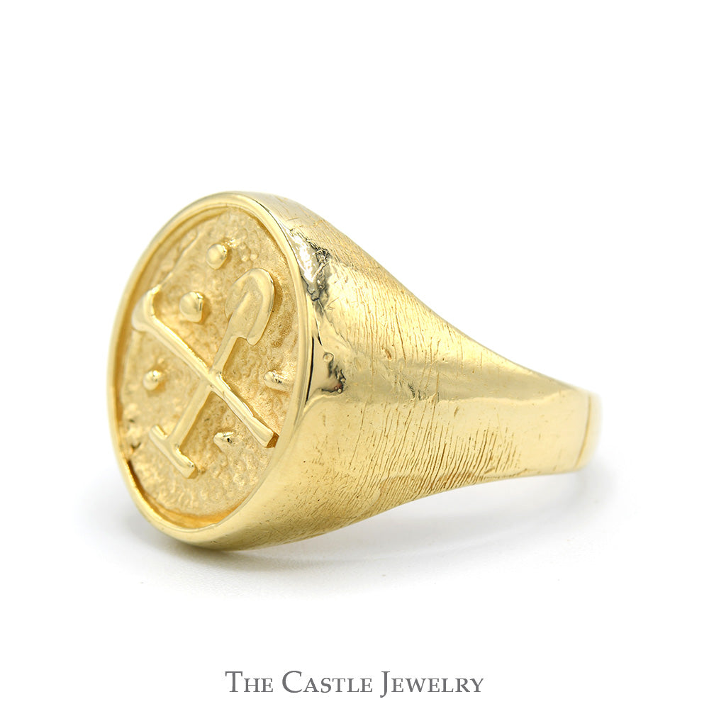 Gold Coal Miner's Ring with Engraved Pick Axe and Shovel in 10k Yellow Gold