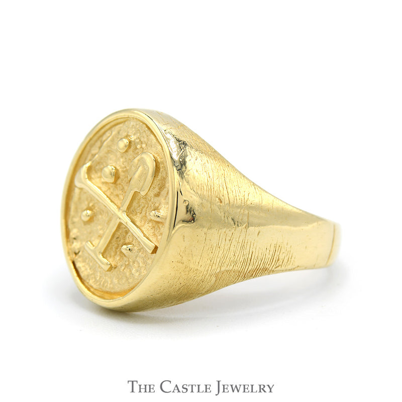 Gold Coal Miner's Ring with Engraved Pick Axe and Shovel in 10k Yellow Gold