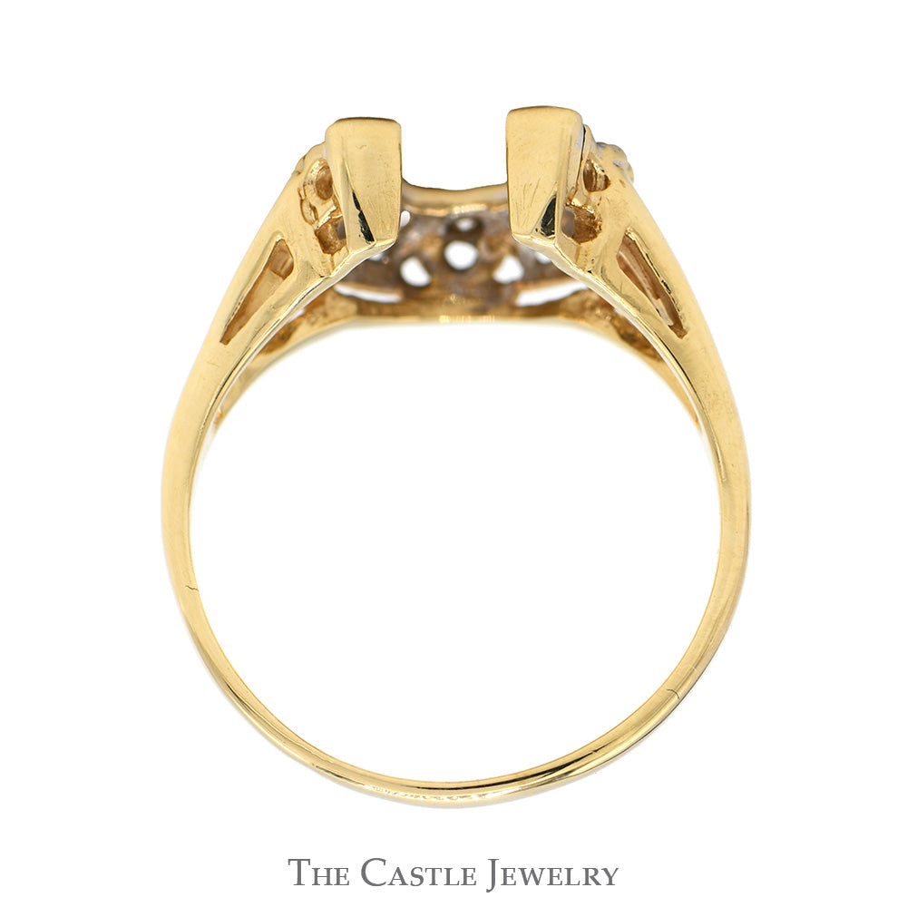 1/4cttw Diamond Horseshoe Ring with Split Shank Sides in 14k Yellow Gold