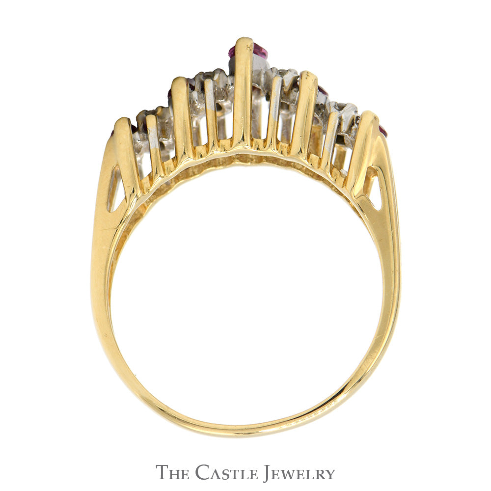 5 Marquise Cut Ruby Band with Diamond Accents in 14k Yellow Gold