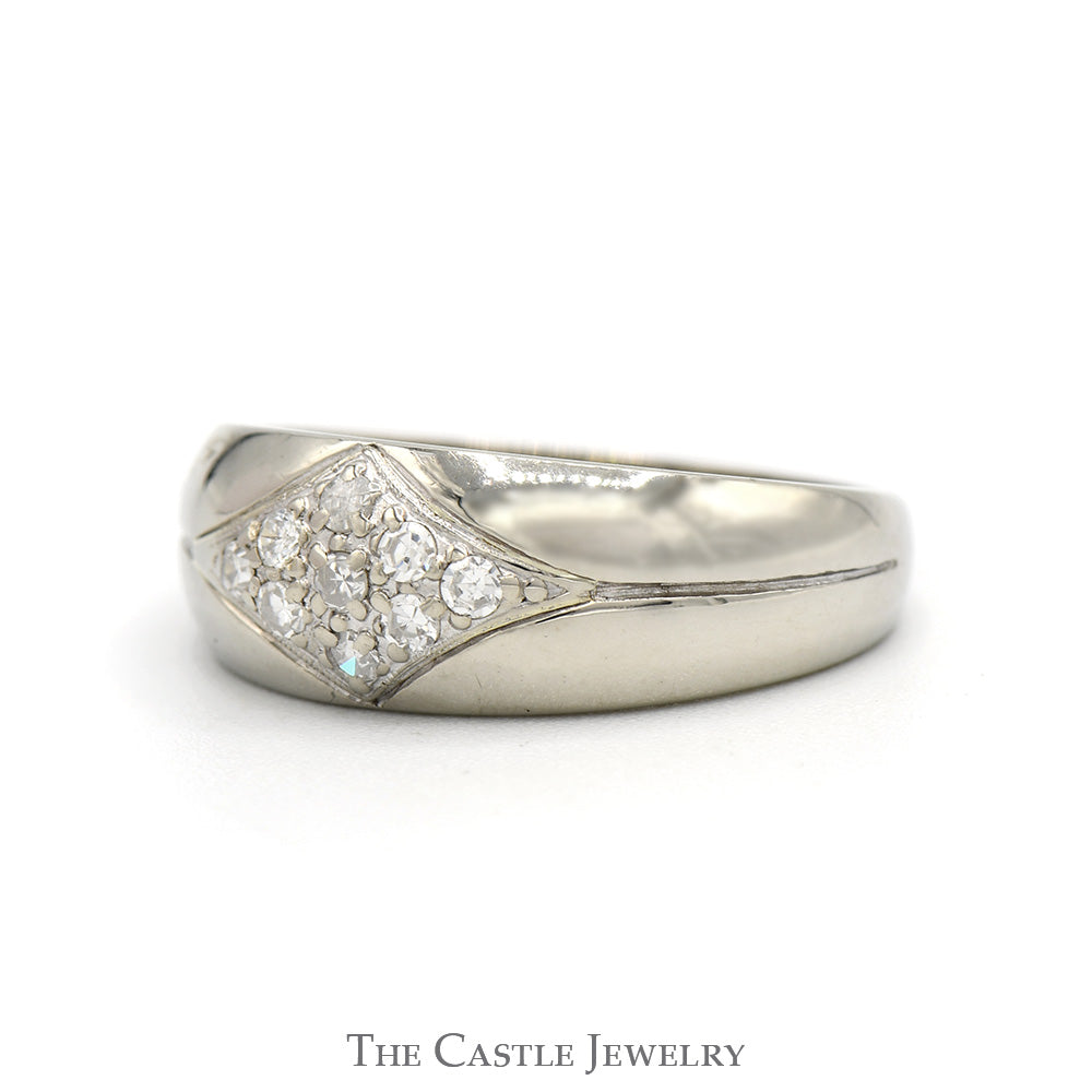 Side Set Marquise Shaped Diamond Cluster Men's Ring in 10k White Gold