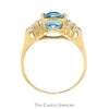 Oval Cut Blue Topaz Ring with Diamond Cluster Accented Sides in 14k Yellow Gold - Thumbnail 2