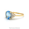 Oval Cut Blue Topaz Ring with Diamond Cluster Accented Sides in 14k Yellow Gold - Thumbnail 3