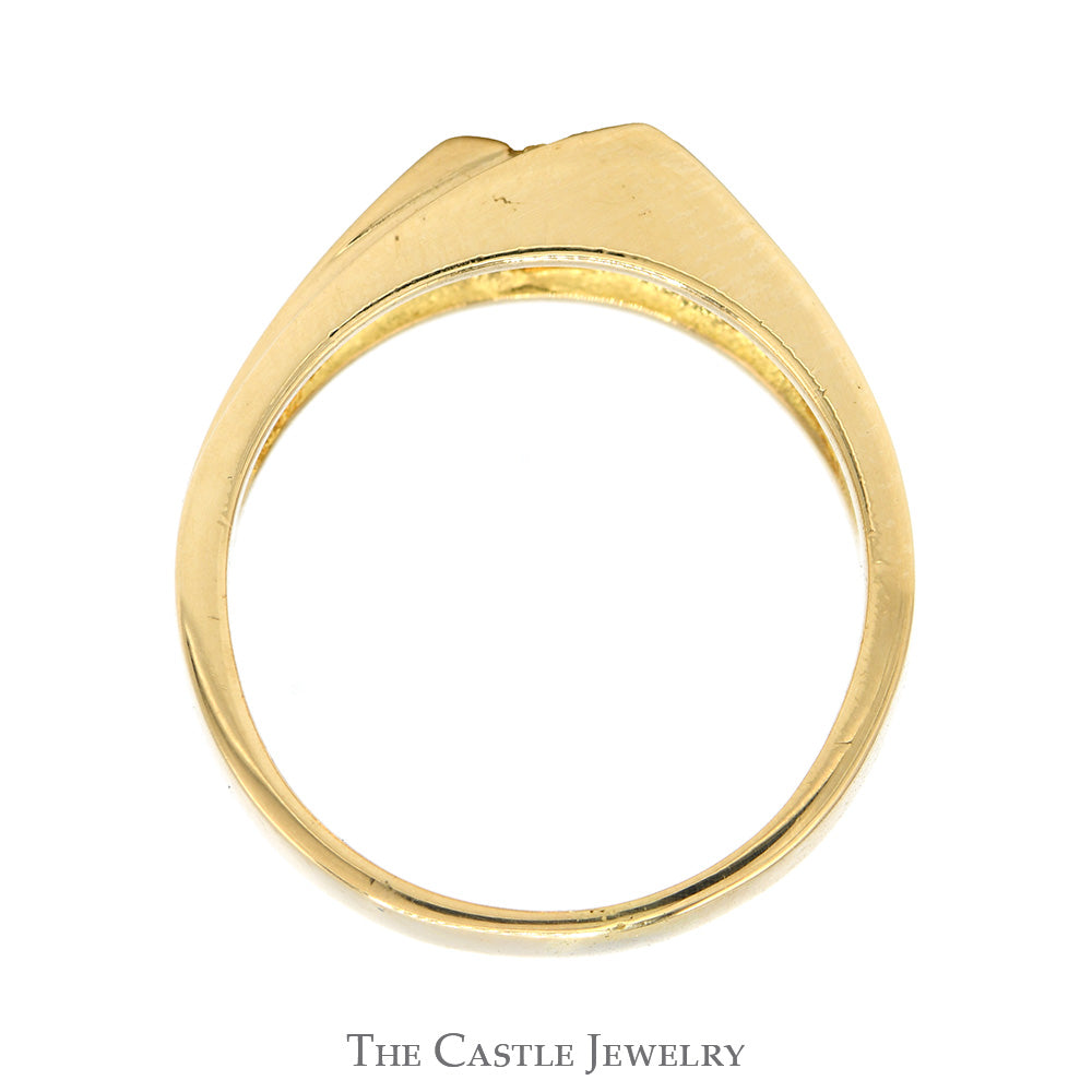 Round Diamond Solitaire Men's Ring with Polished Sides and Geometric Design in 14k Yellow Gold