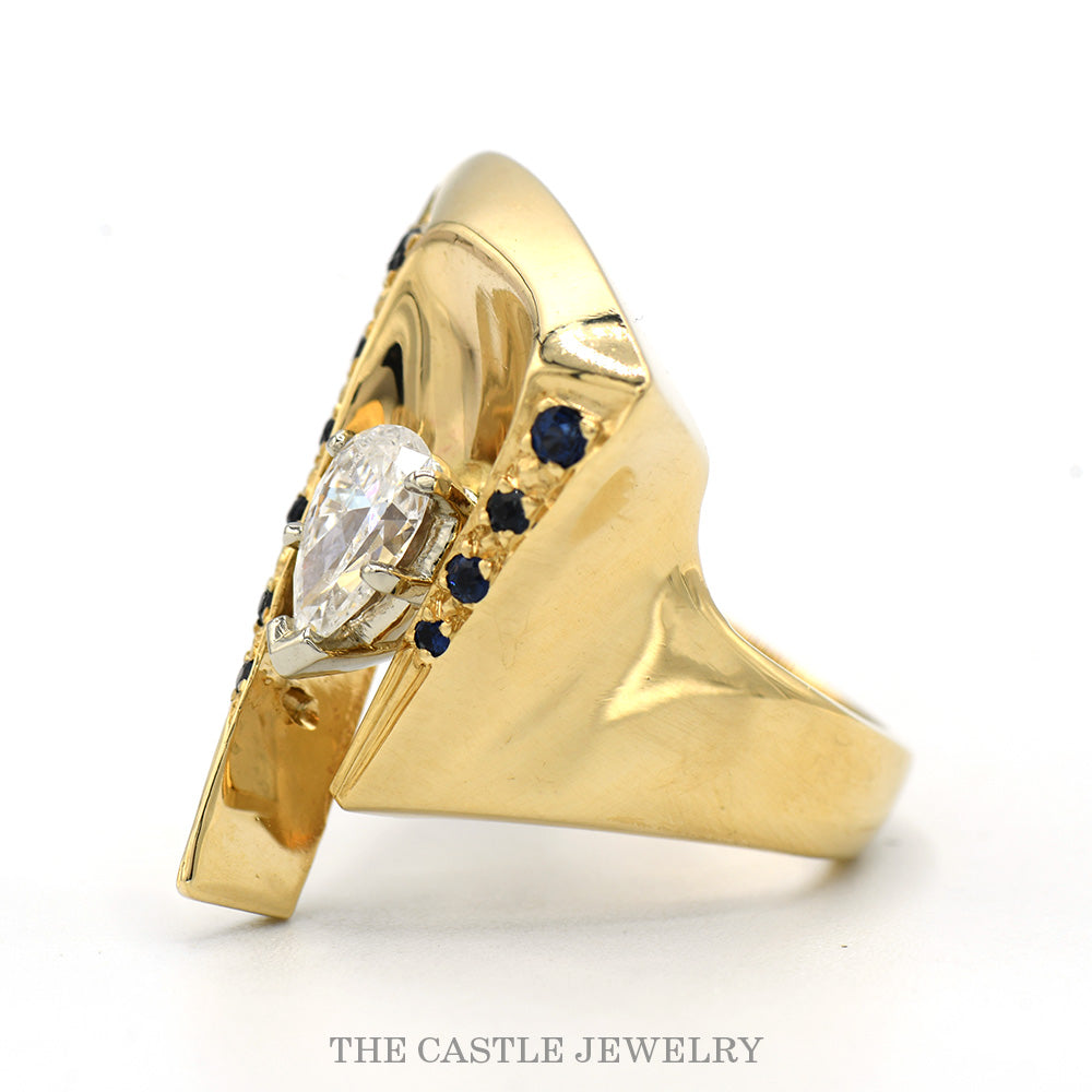 .75ct Pear Diamond & Sapphire Modern Fashion Ring in 14k Yellow Gold