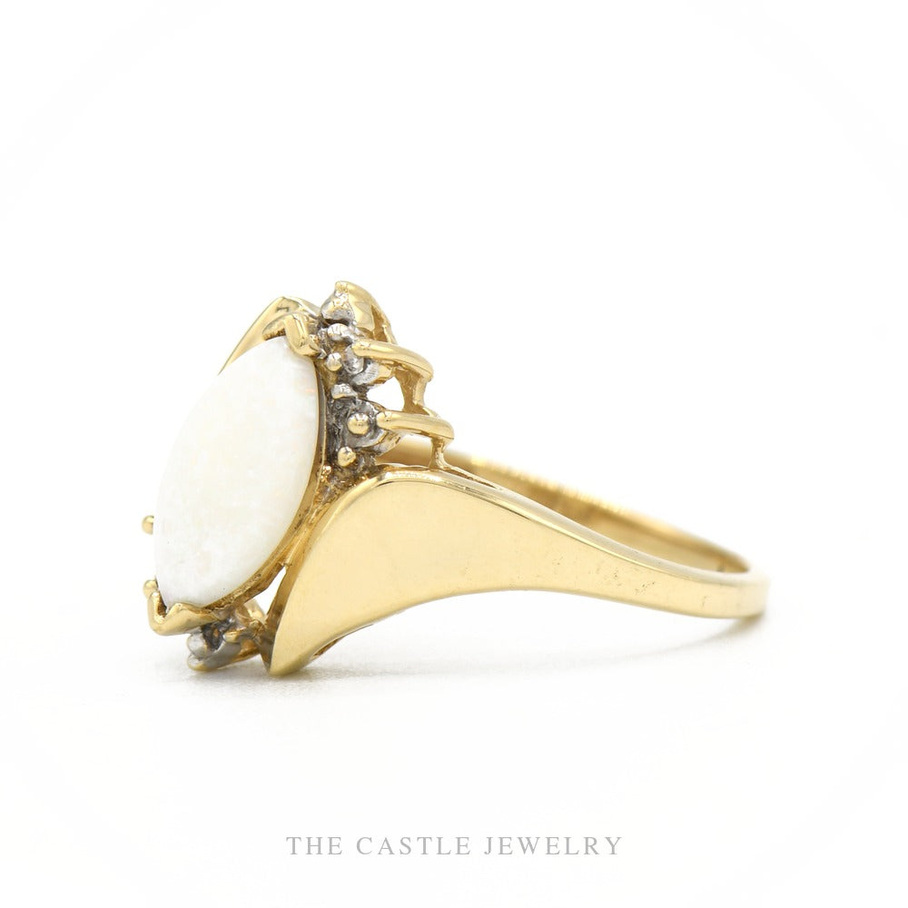 Marquise Opal Ring with Diamond Crescent Accent in 10k Yellow Gold