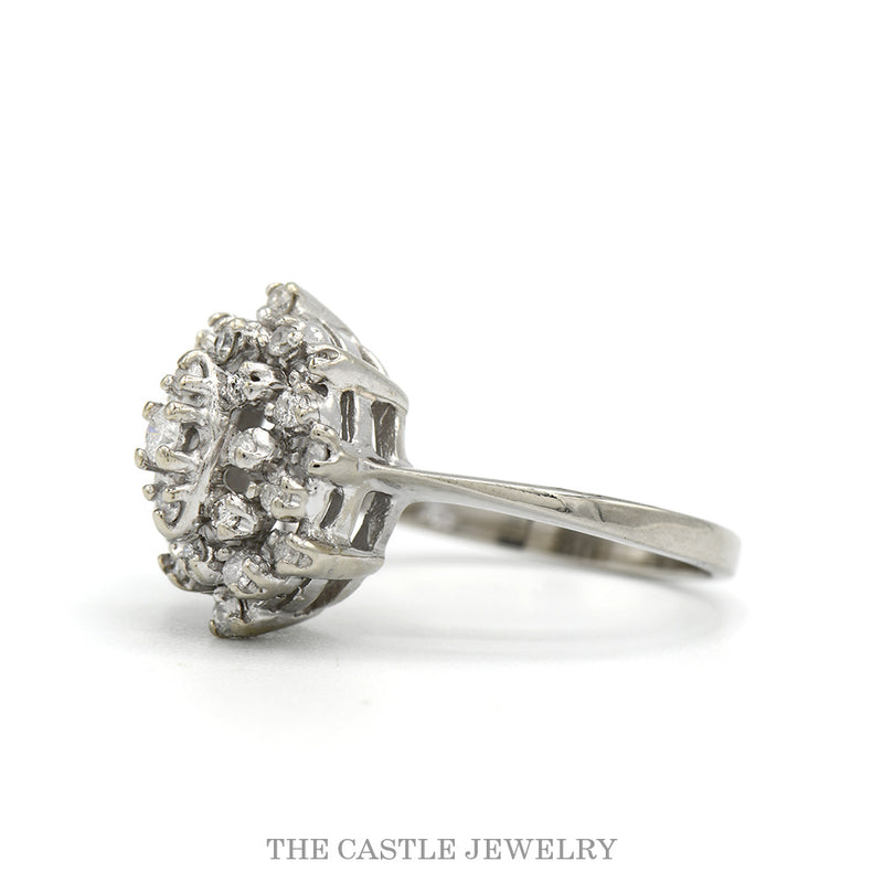 Side profile of the 14k white gold oval diamond cluster