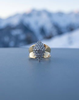 3/4cttw Marquise Shaped Round Diamond Cluster Ring in 14k Yellow Gold