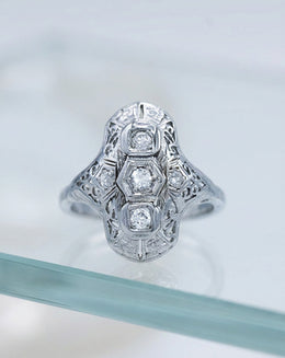 0.25ctw Old European-Cut Diamond Shield Ring in 10k White Gold