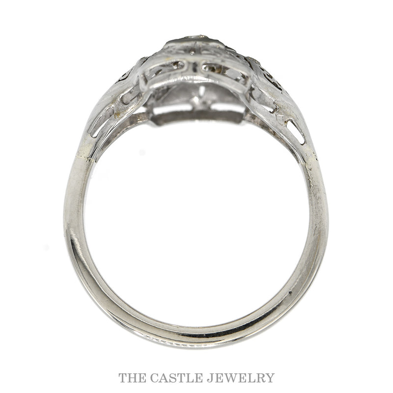 Front-facing view of the 10k white gold OEC diamond shield ring