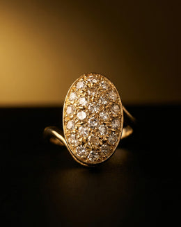 1ctw Oval Diamond Pavé Cocktail Ring with Bypass Shank in 14k Yellow Gold