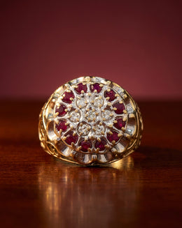 Men's 0.25ctw Ruby and Diamond Kentucky Cluster Ring in 10kYellow Gold