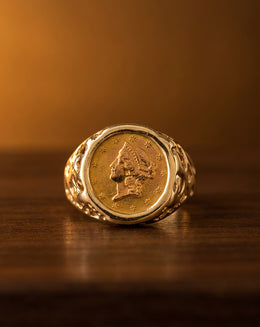 Men's Liberty Head Gold Coin Ring with Nugget Shoulders in 14k Yellow Gold