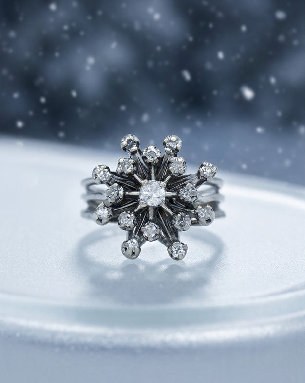 0.33cttw Diamond Snowflake Sputnik Cluster Ring in 14k White Gold