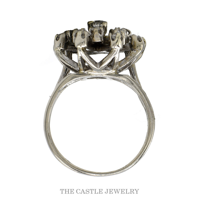 Front-facing view of the 14k white gold snowflake cluster ring