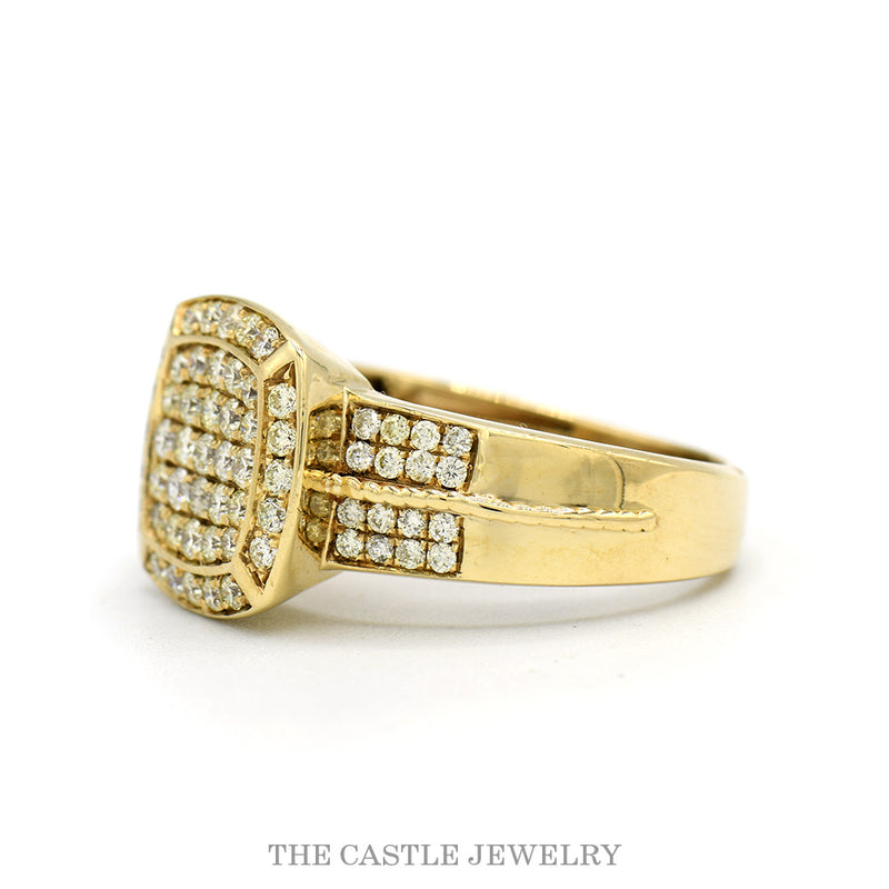 Side profile of the 10k yellow gold men's diamond cluster