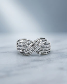 1.50cttw Channel-Set Baguette Diamond Crossover Band in 10k White Gold