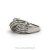 Side profile of the 10k white gold baguette diamond crossover band showing the domed taper - Thumbnail 2