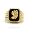 10k yellow gold black onyx initial D ring — top view - Thumbnail 1