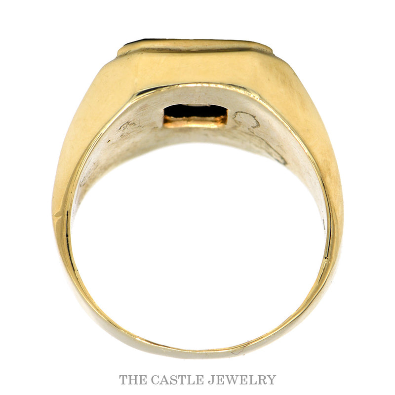 Front-facing view of the 10k yellow gold initial D ring
