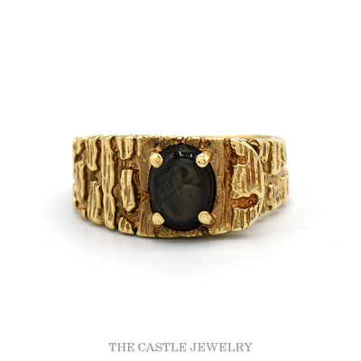 10k yellow gold black Lindy star sapphire nugget ring — top view